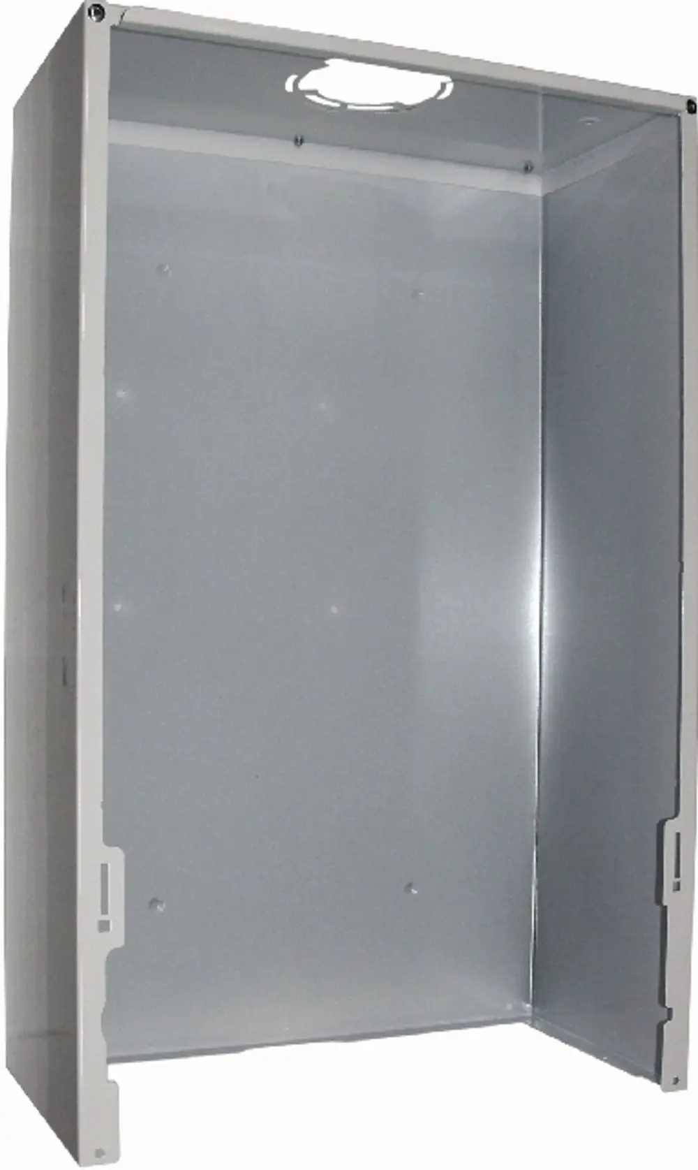Graues Chassis von Wolf, offen gestaltet, ohne Rückwand oder Deckel, für die Montage von Geräten oder Komponenten im Innenbereich geeignet.